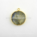 Natural Labradorite Slice Gemstone Bezel Charm, Micron Gold Plated Sterling Silver Bezel Connector and Charm Suppliers